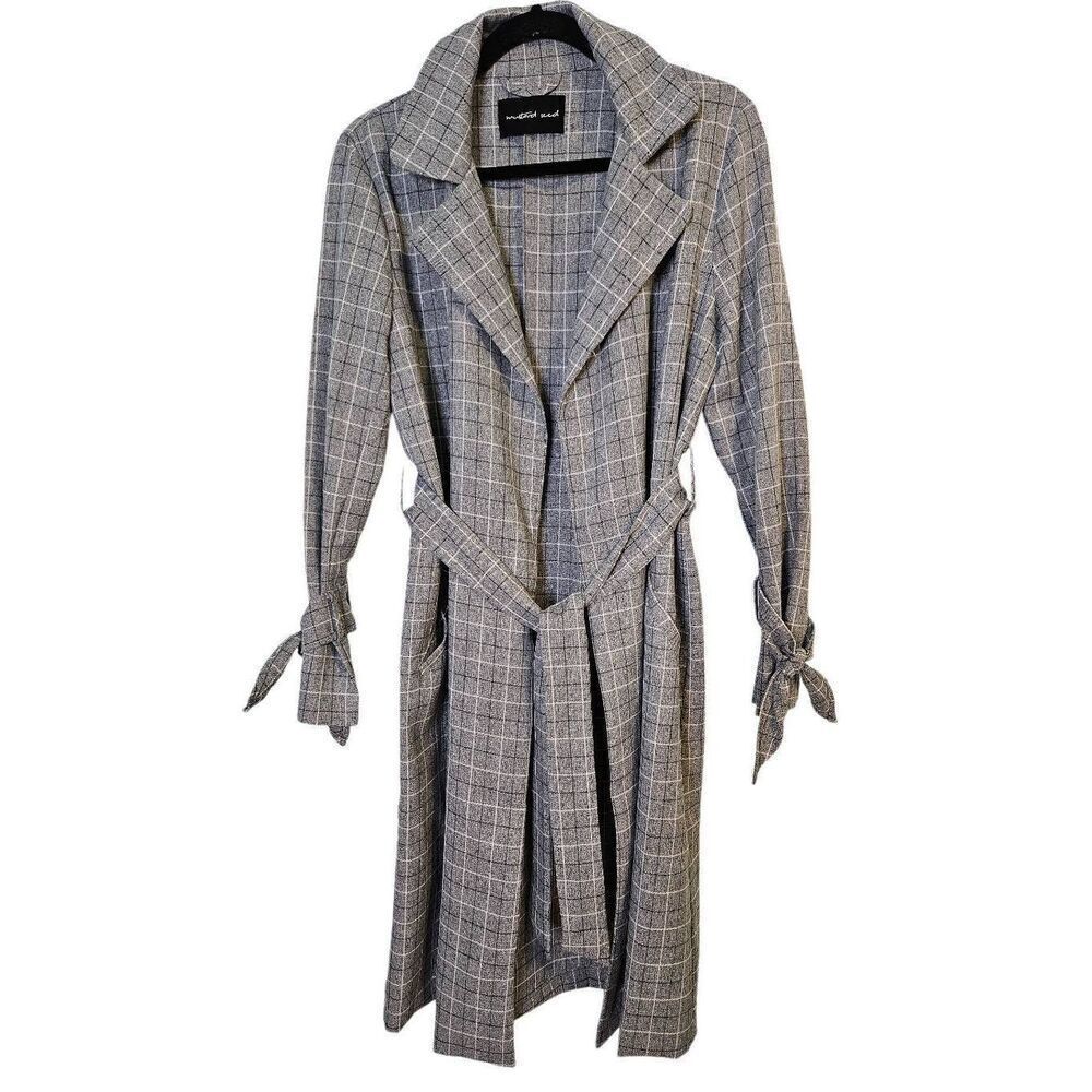 Mustard Seed gray grid belted duster jacket. Size S.